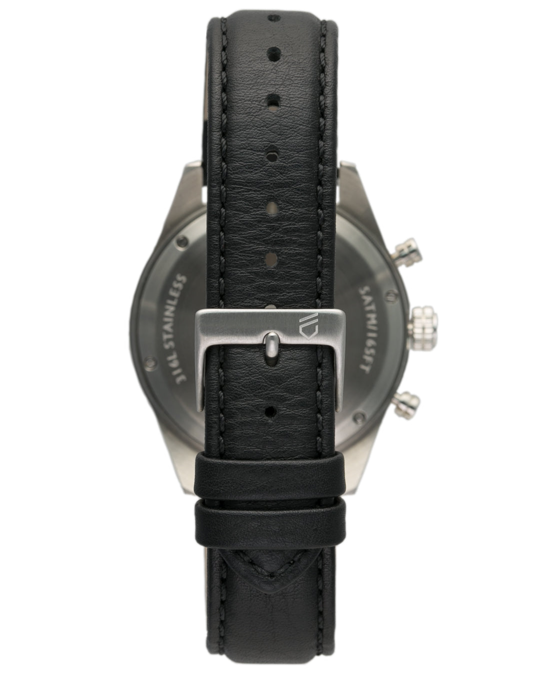 Italian leather watch strap with black engraved buckle