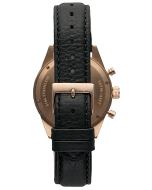 Black Italian leather watch strap with rose gold engraved buckle
